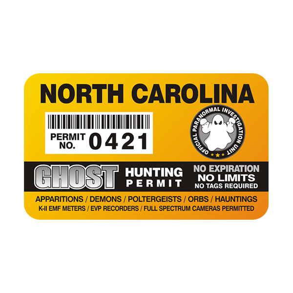 North Carolina Ghost Hunting Permit  Sticker Decal Rotten Remains