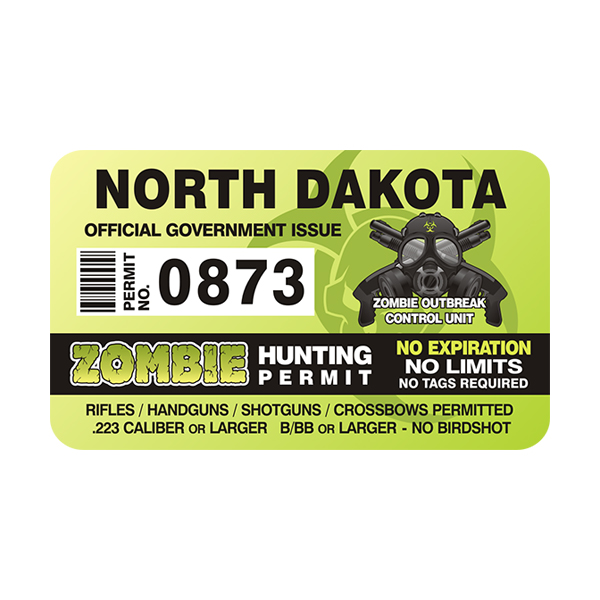 North Dakota Zombie Hunting Permit Sticker Decal