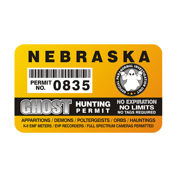 Nebraska Ghost Hunting Permit  Sticker Decal Rotten Remains