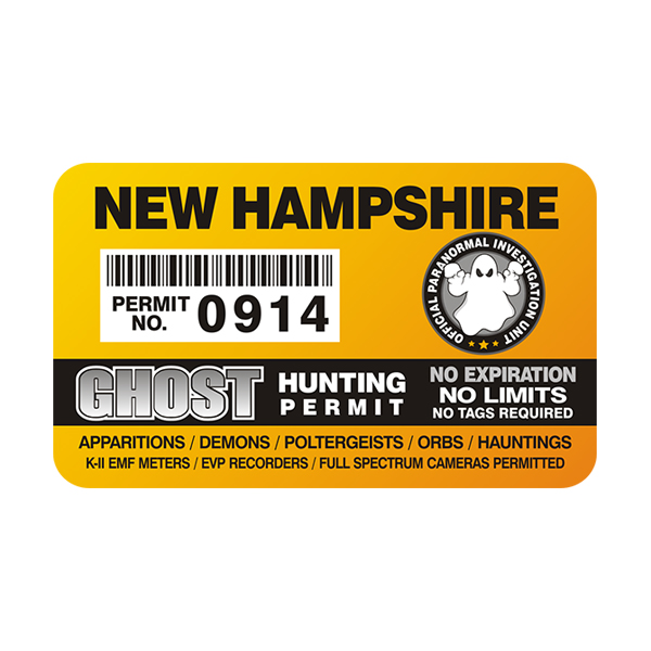 New Hampshire Ghost Hunting Permit  Sticker Decal Rotten Remains