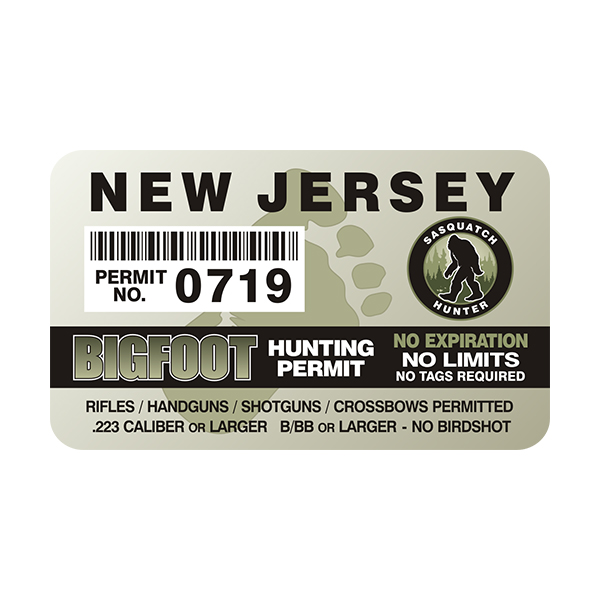 New Jersey Bigfoot Sasquatch Hunting Permit  Sticker Decal Rotten Remains