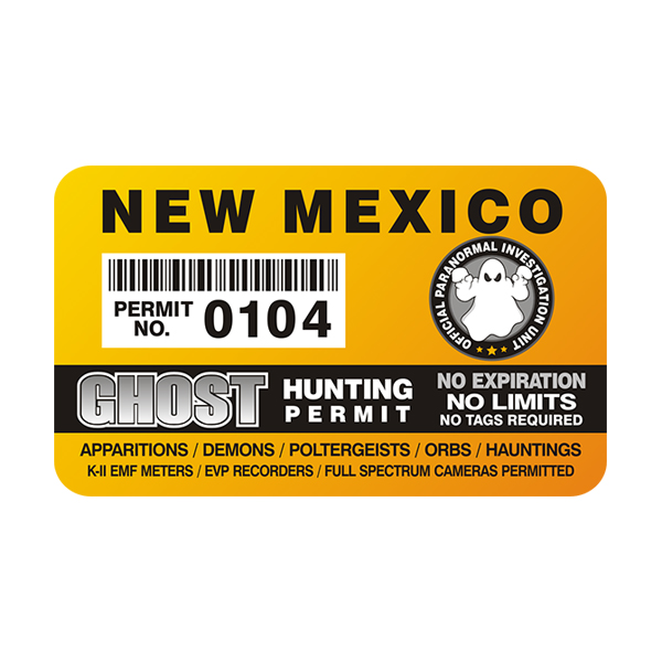 New Mexico Ghost Hunting Permit  Sticker Decal Rotten Remains