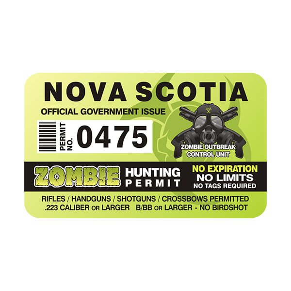 Nova Scotia Zombie Hunting Permit Sticker