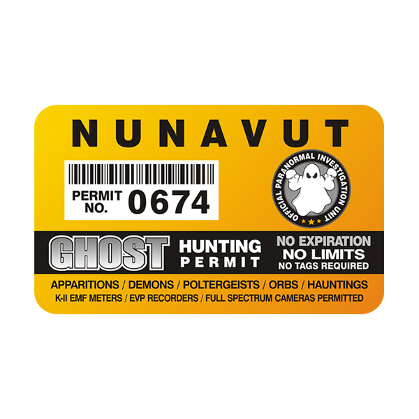 Nunavut Ghost Hunting Permit  Sticker Decal Rotten Remains