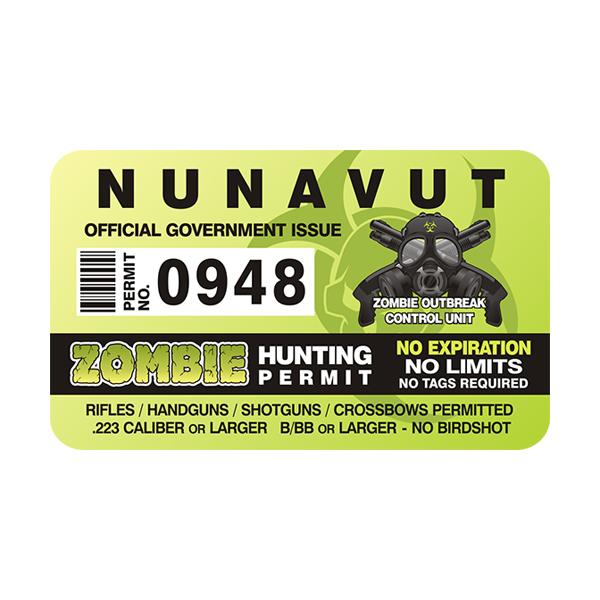 Nunavut Zombie Hunting Permit Sticker