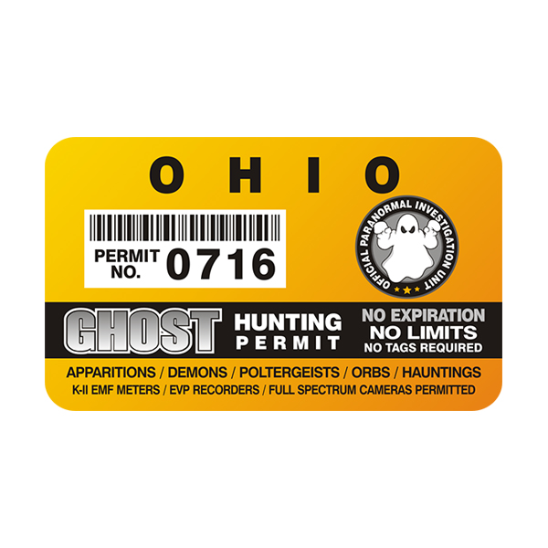 Ohio Ghost Hunting Permit  Sticker Decal Rotten Remains