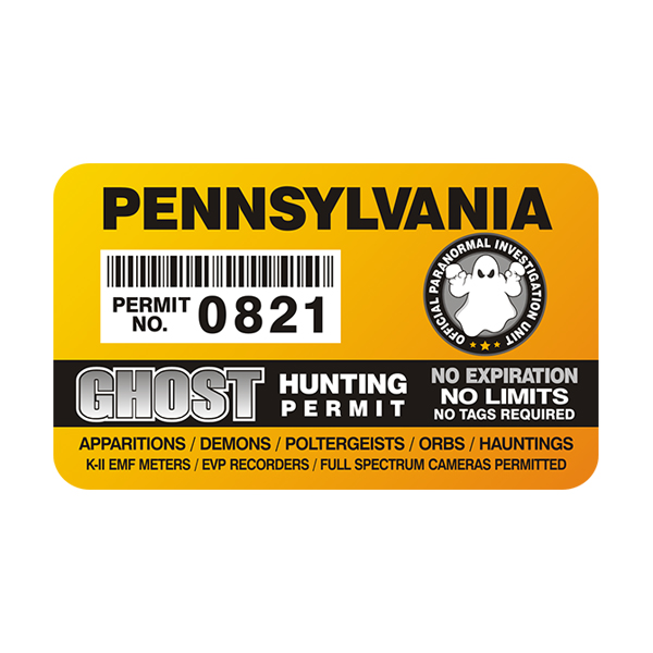 Pennsylvania Ghost Hunting Permit  Sticker Decal Rotten Remains