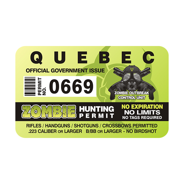 Quebec Zombie Hunting Permit Sticker