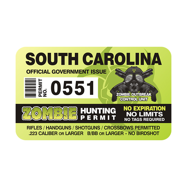 South Carolina Zombie Hunting Permit Sticker