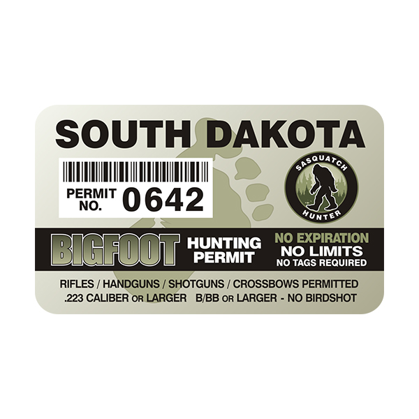 South Dakota Bigfoot Sasquatch Hunting Permit  Sticker Decal Rotten Remains