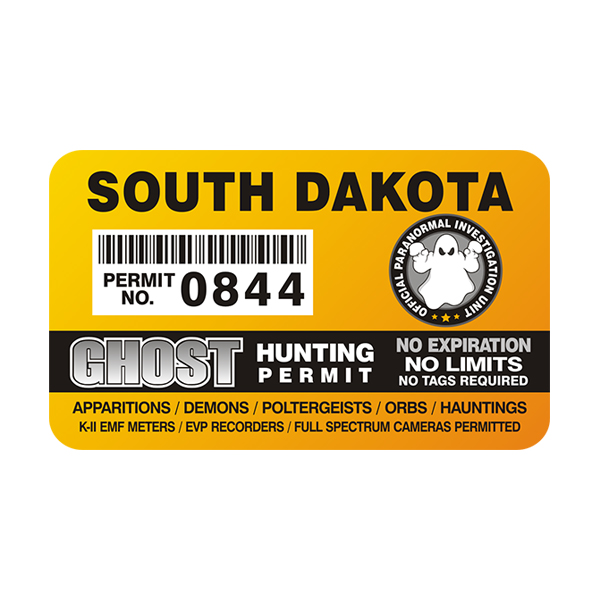 South Dakota Ghost Hunting Permit  Sticker Decal Rotten Remains