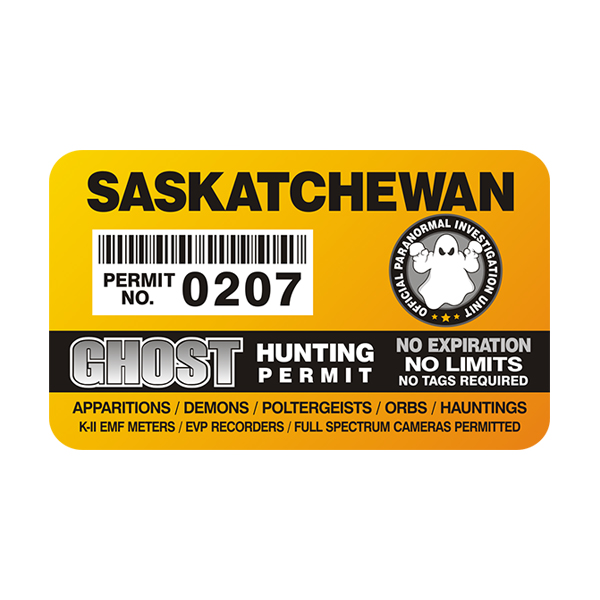 Saskatchewan Ghost Hunting Permit  Sticker Decal Rotten Remains