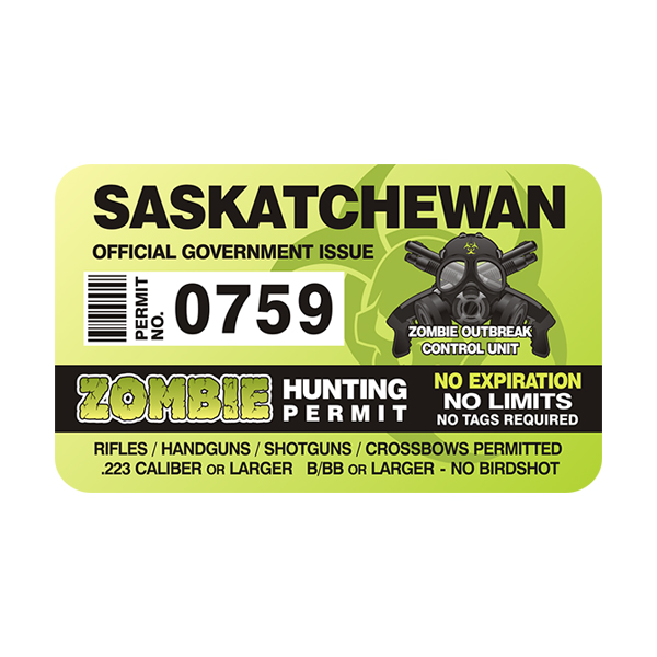 Saskatchewan Zombie Hunting Permit Sticker