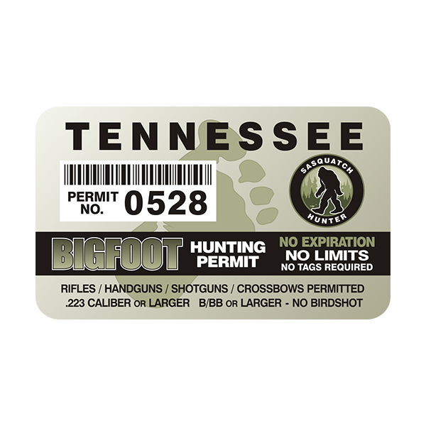 Tennessee Bigfoot Sasquatch Hunting Permit  Sticker Decal Rotten Remains