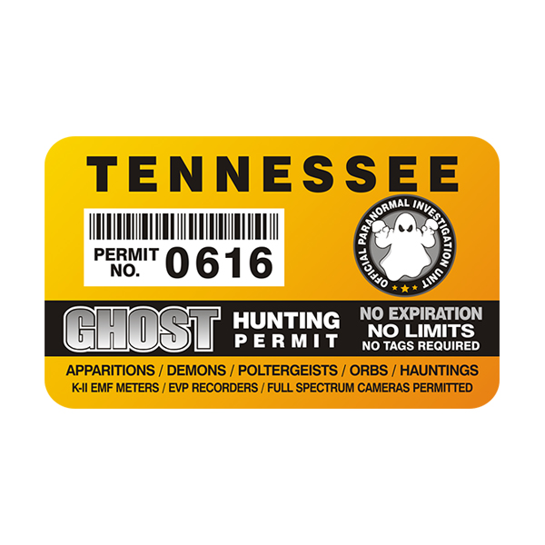 Tennessee Ghost Hunting Permit  Sticker Decal Rotten Remains