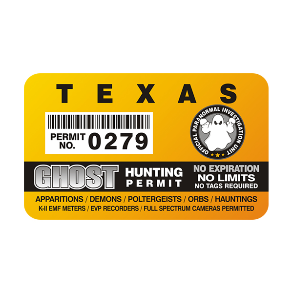 Texas Ghost Hunting Permit  Sticker Decal Rotten Remains