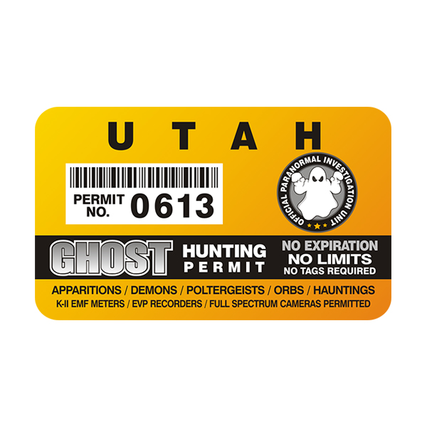 Utah Ghost Hunting Permit  Sticker Decal Rotten Remains