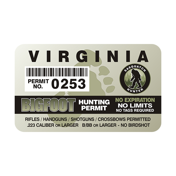 Virginia Bigfoot Hunting Permit Sticker