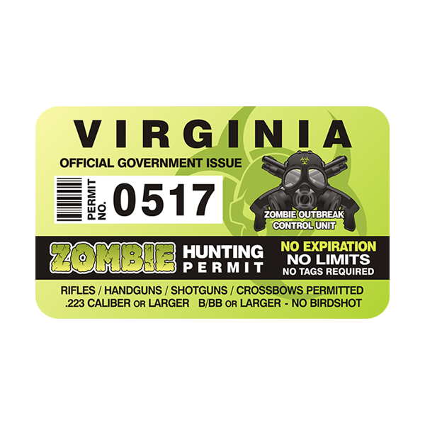 Virginia Zombie Hunting Permit Sticker
