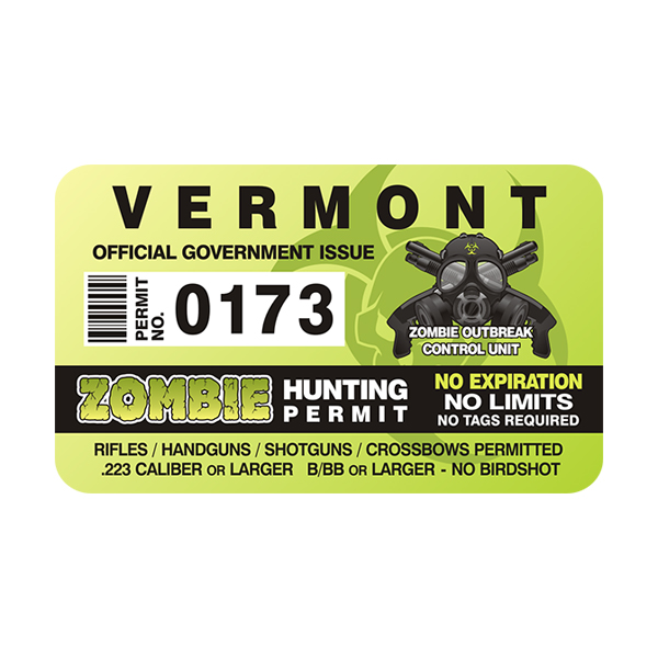 Vermont Zombie Hunting Permit Sticker