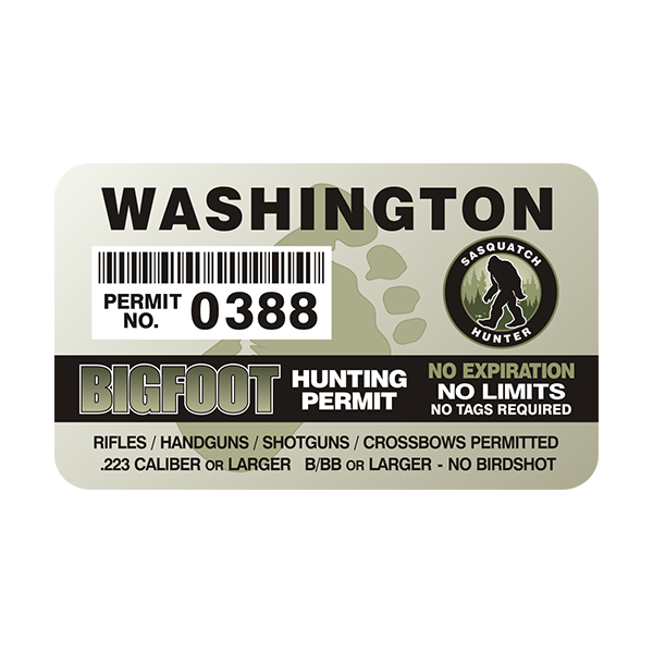 Washington Bigfoot Hunting Permit Sticker