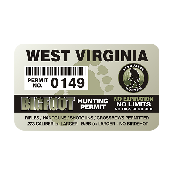 West Virginia Bigfoot Hunting Permit Sticker