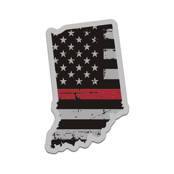 Indiana State Thin Red Line Decal IN Tattered American Flag Sticker Rotten Remains