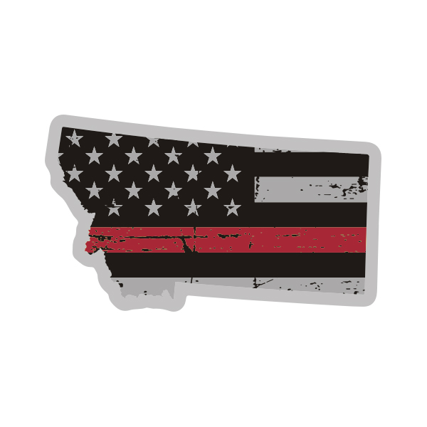 Montana State Thin Red Line Decal MT Tattered American Flag Sticker Rotten Remains