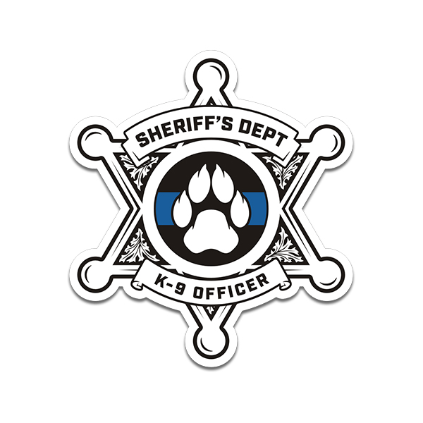 K9 Sheriff Thin Blue Line 6 Point Badge Sticker Decal K-9 Officer Handler V7 Rotten Remains