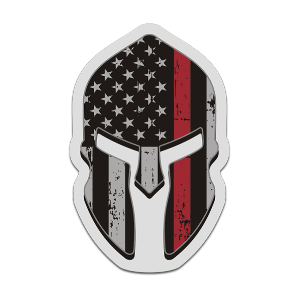 American Flag Thin Red Line Spartan Helmet Decal Firefighter Sticker Rotten Remains