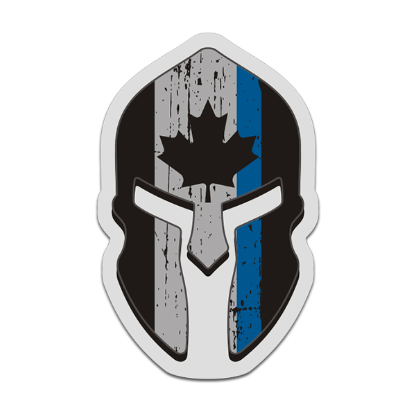 Canada Flag Thin Blue Line Spartan Helmet Decal Canadian Police Sticker Rotten Remains