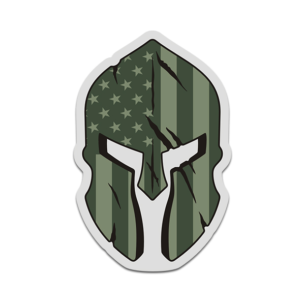 American OD Olive Flag Spartan Helmet Military Armed Forces Sticker Decal V3 Rotten Remains