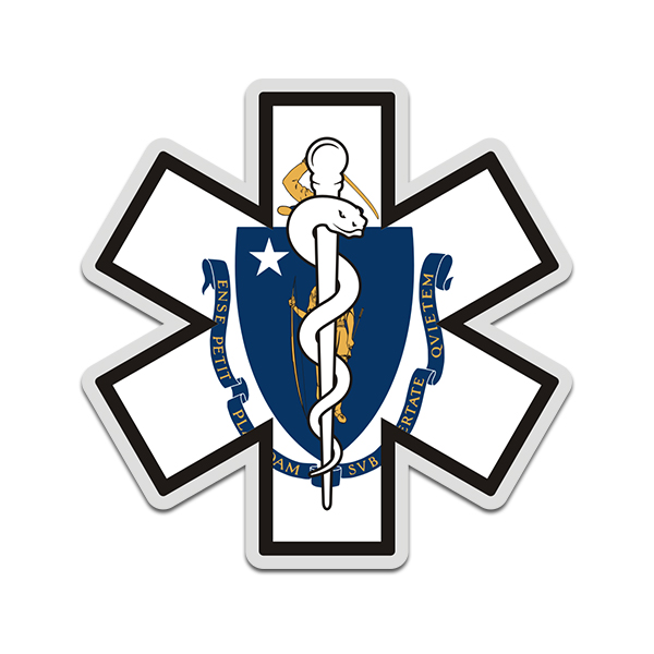 Massachusetts State Flag Star of Life MA EMT Paramedic EMS Sticker Decal Rotten Remains