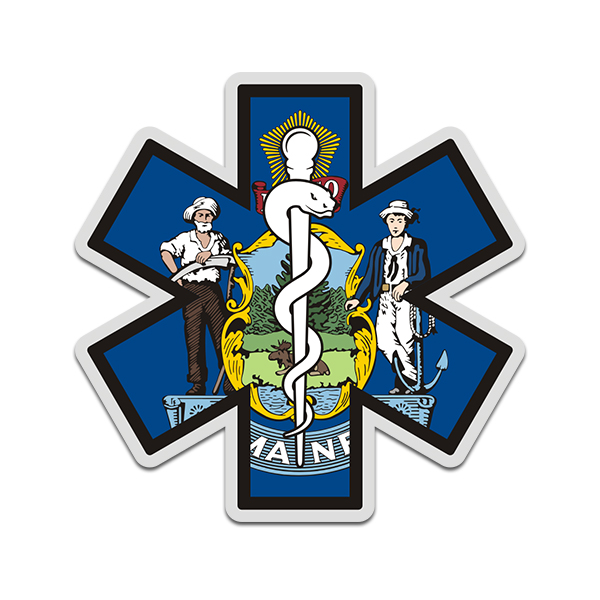 Maine State Flag Star of Life ME EMT Paramedic EMS Sticker Decal Rotten Remains