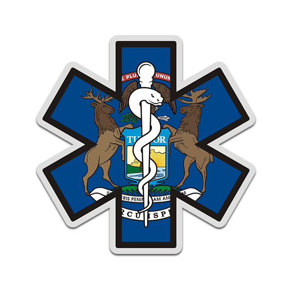 Michigan State Flag Star of Life MI EMT Paramedic EMS Sticker Decal Rotten Remains