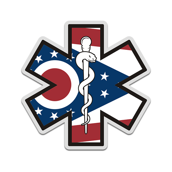 Ohio State Flag Star of Life OH EMT Paramedic EMS Sticker Decal Rotten Remains