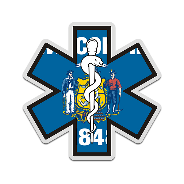 Wisconsin State Flag Star of Life WI EMT Paramedic EMS Sticker Decal Rotten Remains
