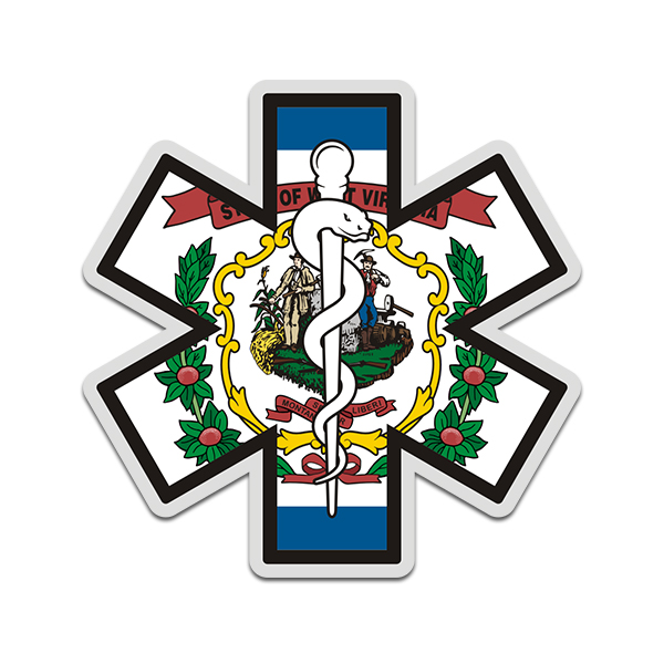 Various sizes Star Of Life EMS WV Tattered Flag Style Window Decal 