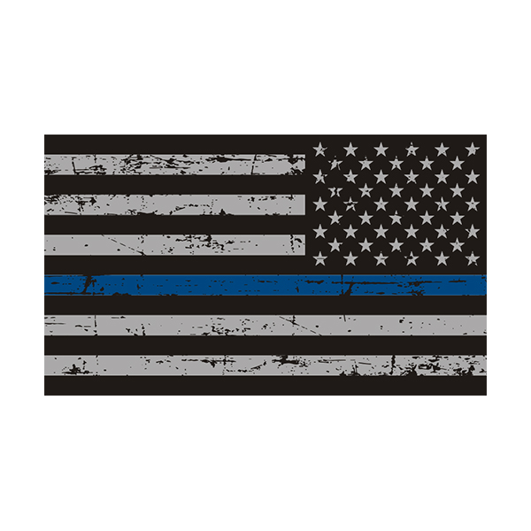 Tattered Thin Blue Line American Subdued Flag Sticker Decal (LH) Rotten Remains