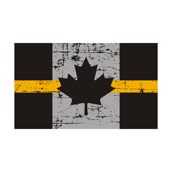Tattered Thin Gold Line Canada Subdued Flag Canadian Sticker Decal Rotten Remains