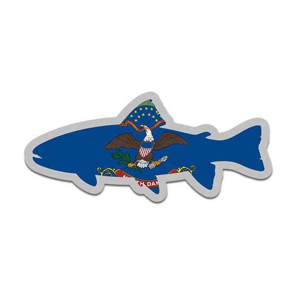 North Dakota State Flag Trout Fish Decal ND Fly Fishing Sticker Rotten Remains