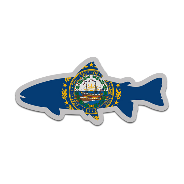 New Hampshire State Flag Trout Fish Decal NH Fly Fishing Sticker Rotten Remains