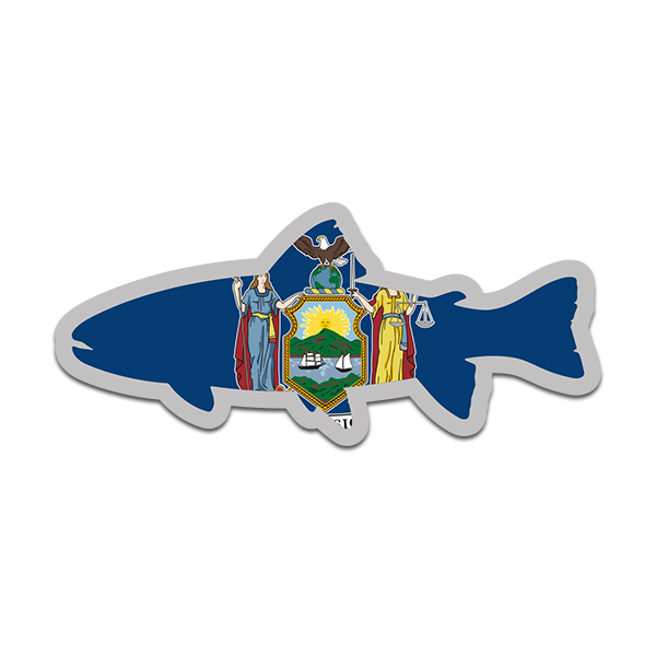 New York State Flag Trout Fish Decal NY Fly Fishing Sticker Rotten Remains