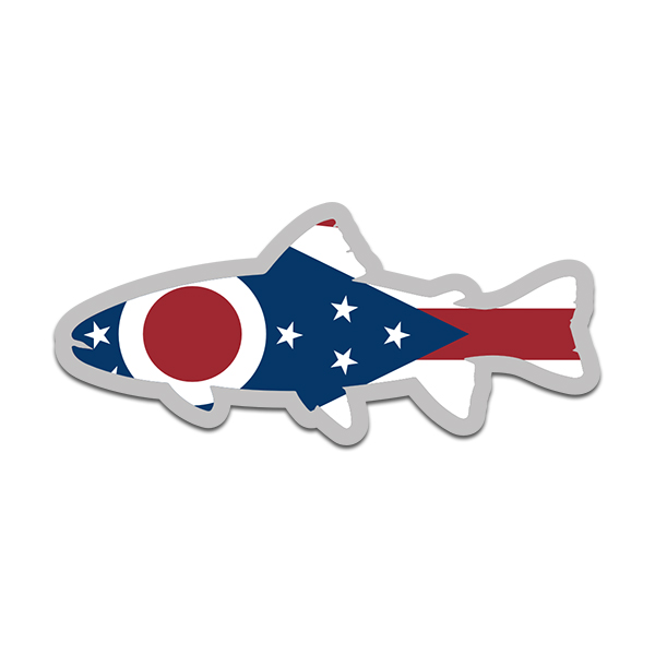 Ohio State Flag Trout Fish Decal OH Fly Fishing Sticker Rotten Remains