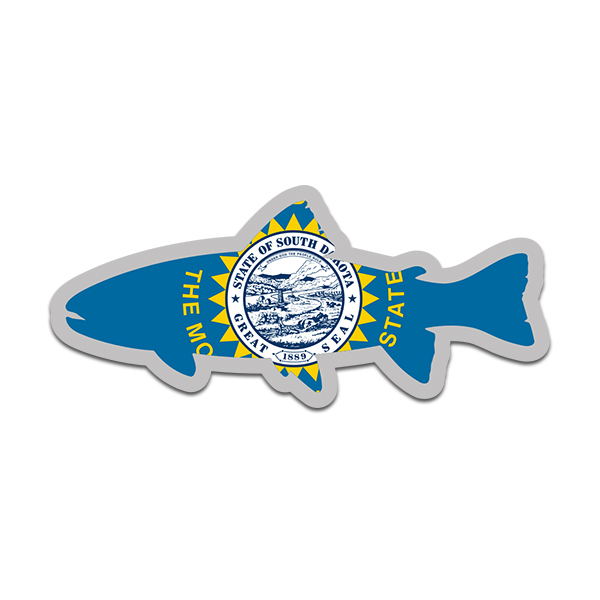 South Dakota State Flag Trout Fish Decal SD Fly Fishing Sticker Rotten Remains