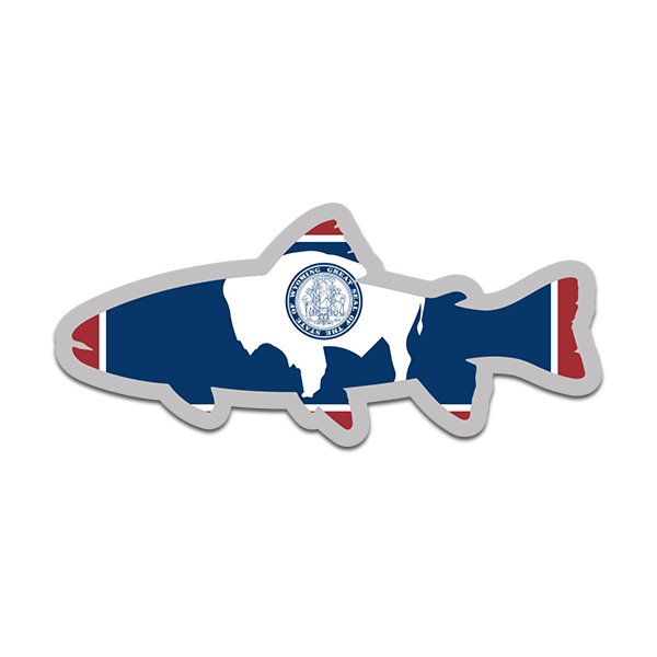 Wyoming State Flag Trout Fish Decal WY Fly Fishing Sticker Rotten Remains